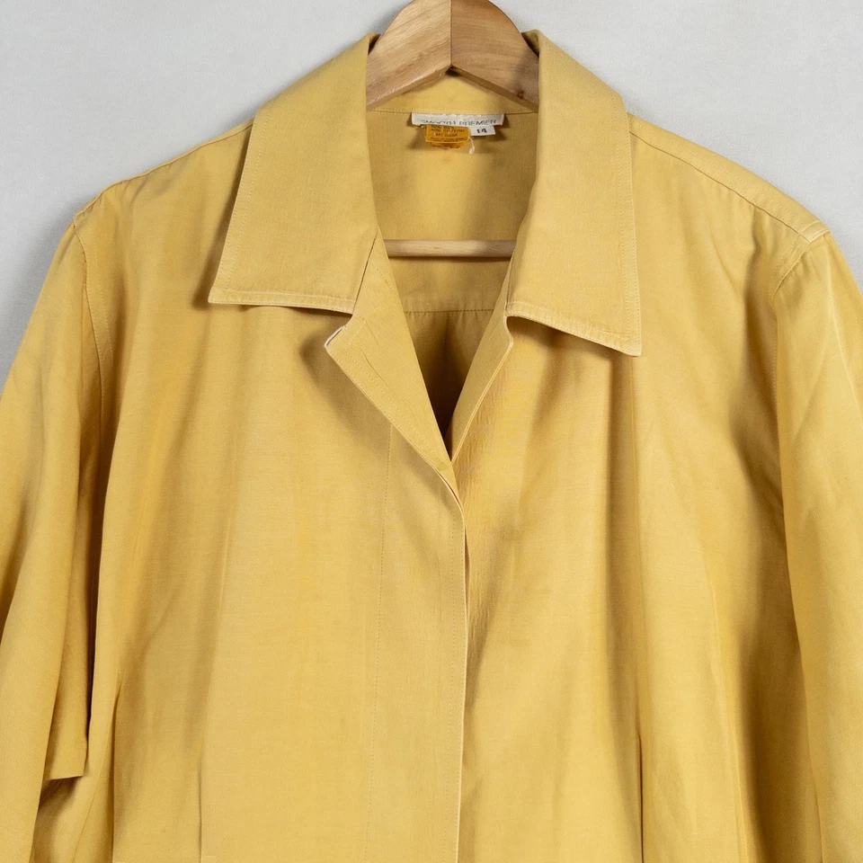 Vtg Smooth Premier Shirt Dress 14 Silk Cotton Blend Yellow Button Down Pockets - Image 2 of 4