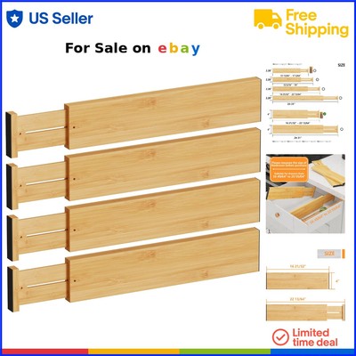 Bamboo Drawer Dividers Expandable Organizers for Kitchen Bedroom Bathroom Off...