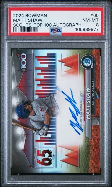 2024 Bowman - Top 100 Autographs Matt Shaw #BTPA-65 /99 PSA 8