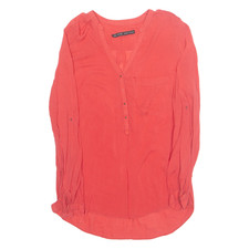 ZARA Womens Top Red V-Neck Long Sleeve Spotted M