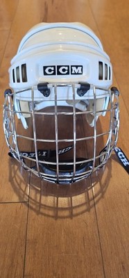 CCM Senior Medium Hockey Helmet White + Itech RBE VII Stainless Cage CSA HECC