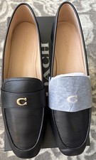 COACH Women s Sculpted C Logo Round Toe Leather Loafers Black Color Size-8 New