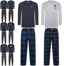New Mens Pyjamas Set Soft Check Sleepwear Lounge Pants Nightwear PJs Loungewear