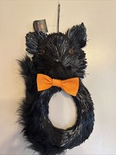 17” Halloween Black Cat Glitter Wreath Fur Gothic