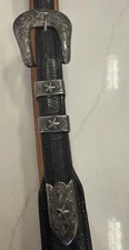 Vogt Star 4 Pc Sterling Silver 925 Buckle Set w/ Black Genuine Lizard Belt sz 34