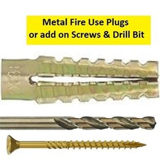 Metal FIRE & HEAT USE Rawlplugs Wall Plugs - Add on Screws & Drill Bit if Reqd.