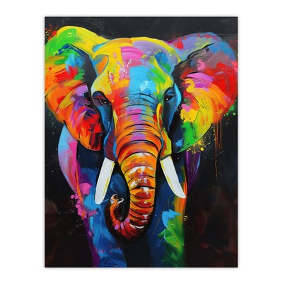 Colourful Elephant Vibrant Psychedelic Painting Wall Art Poster