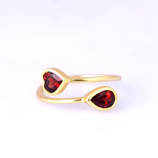 1.00 Ct Heart & Pear Shape Red Diamond 2-Stone Wedding Ring 14k Yellow Gold Over