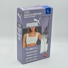 PUMA Womens 2 Pack Seamless Sports Bra Square Neck DRYCELL Convertible Back
