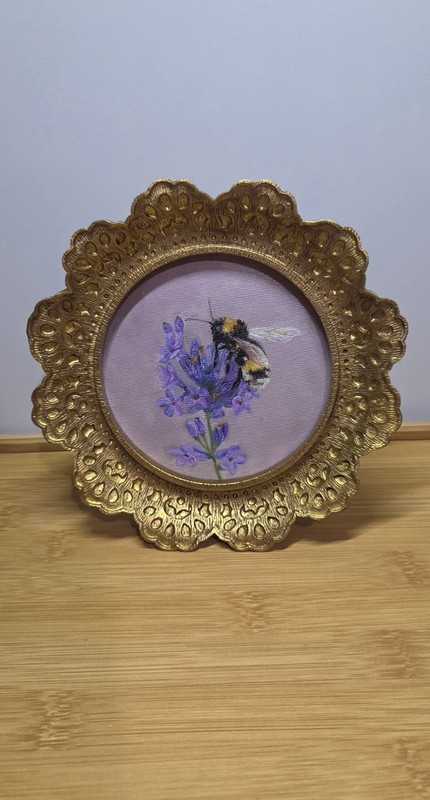 OOAK Signed Miniature Oil Painting | Wall Art Gift | Bee Flower Insect...