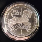 1991 Seasons Greetings Christmas Horse Ornament-0.999 Silver 1 Ounce Oz Art Coin