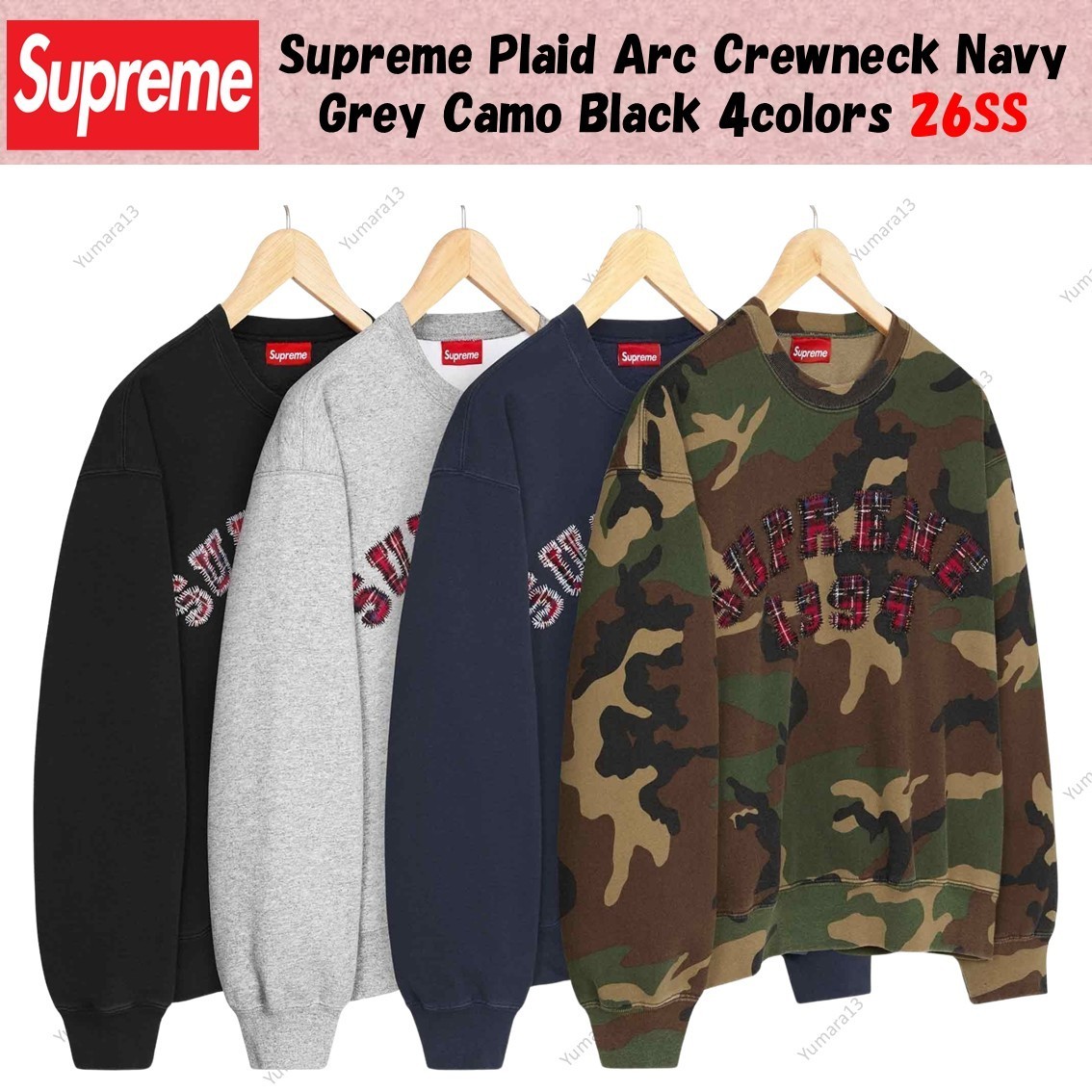 Supreme Plaid Arc Crewneck Navy Grey Camo Black 4colors 26SS | eBay