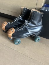 VTG Riedell SKATEY  S Red Wing Roller Skates Mens 12 BLACK Leather Toe