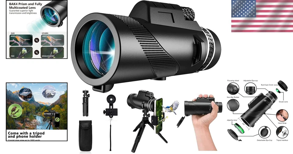 Versatile 80x100 Monocular Telescope: Ideal for Stargazing and Wildlife Watching - Image 2 of 4