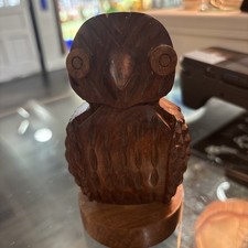 Matr Boomie Wood Owl Eyeglass Holder Stand Hand Carved India Figurine Card Hold