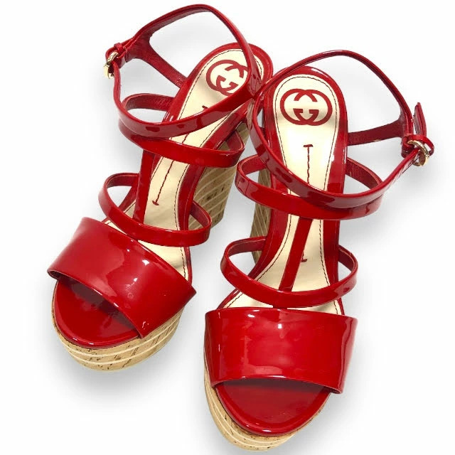 GUCCI enamel wedge sole sandals red Made in Italy Size 22.5cm Shoes RA6857