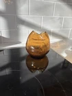 Vintage Blenko Amber Pinch & Dimple Crackle Glass Vase 4”Tall