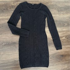 Elegant Black Cable Knit Sweater-dress.