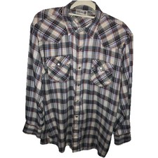Vintage Roebucks Western Snap Shirt Plaid L 16 16 Sears Workwear