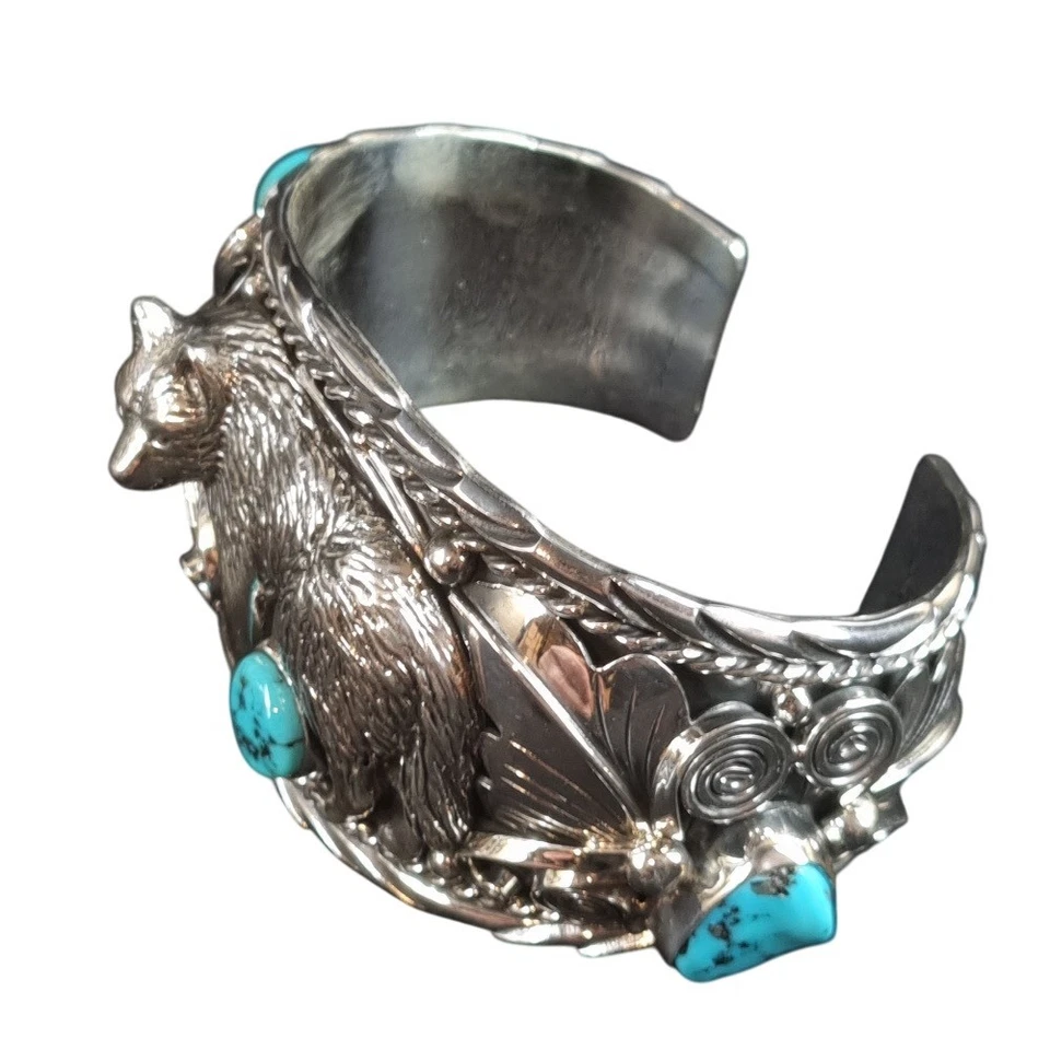 XL Indianerschmuck Armreif Türkis Bär Grizzly Westernschmuck Navajo AR901N - Bild 4 von 4