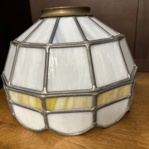 Slag Glass Lamp Shade Leaded Vintage White Yellow 11”