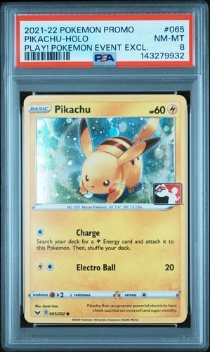 2021-22 POKEMON PROMO PLAY! POKEMON EVENT EXCLUSIVE #065 PIKACHU-HOLO PSA 8