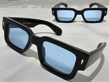 Classy Vintage Retro Hardcore Biker SUNGLASSES Super Thick Black Frame Blue Lens
