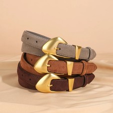 Suede Leather Belt Vintage Gold Buckle Women's Jeans Dress Waist Belts