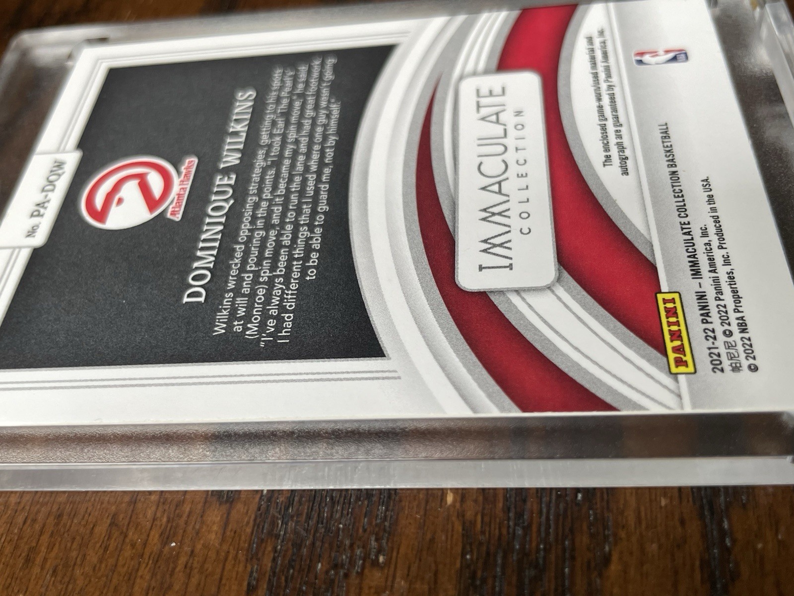 2021-22 Panini Immaculate Dominique Wilkins #PA-DQW Patch Auto /21 HOF Game Used view 5