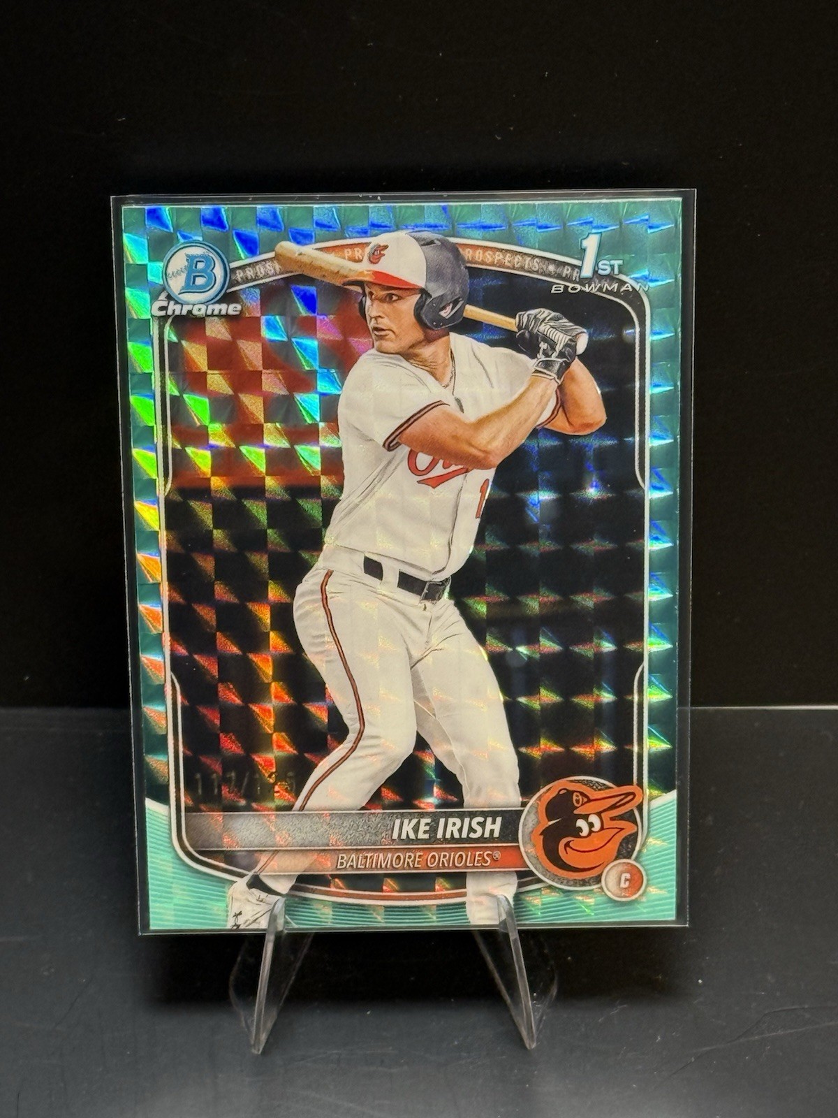 2025 Bowman Draft Ike Irish Chrome Aqua Geometric Refractor 1st #/125 Orioles