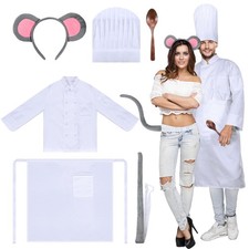 6 Pcs Halloween Mouse Costume Accessory Ear Headband Tail and Chef Costume Se...