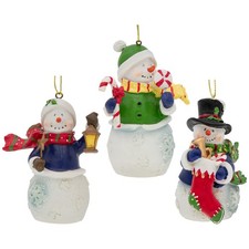 Illuminating Holiday Glittery Snowmen Hanging Christmas Ornaments, Set of 3