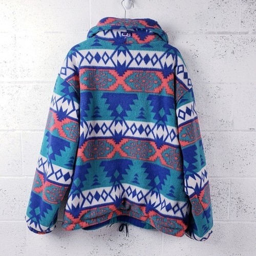 Vintage CB Sports Fleece Jacket XL All Over Print Retro Ski Zip Aztec 1/4 Zip - Picture 2 of 11