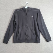 Under Armour Boys Sweatshirt XL Black Hoodie Full Zip Logo Fitted ColdGear