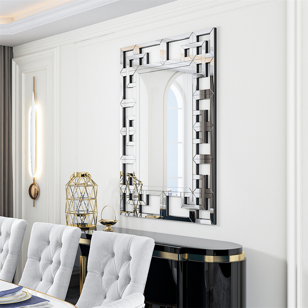Elegant Wall Mirror with Beveled Geometric Mirror HD Horizontal