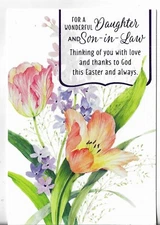 NEW Happy Easter Card 4.5x7 For a Wonderful DAUGHTER & Son-In-Law Flowers