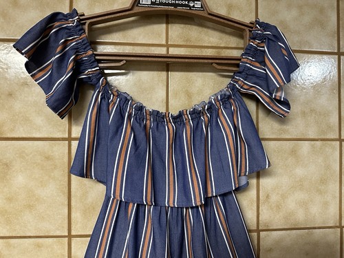 Saltwater Luxe Women’s Boho Retro Off Shoulder One Piece Striped Romper, Sz XS - Picture 10 of 12