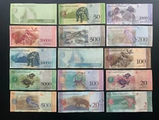 Venezuela Paper Money Currency Set. Note 15 PCS Venezuelan Animal Banknotes Lot.