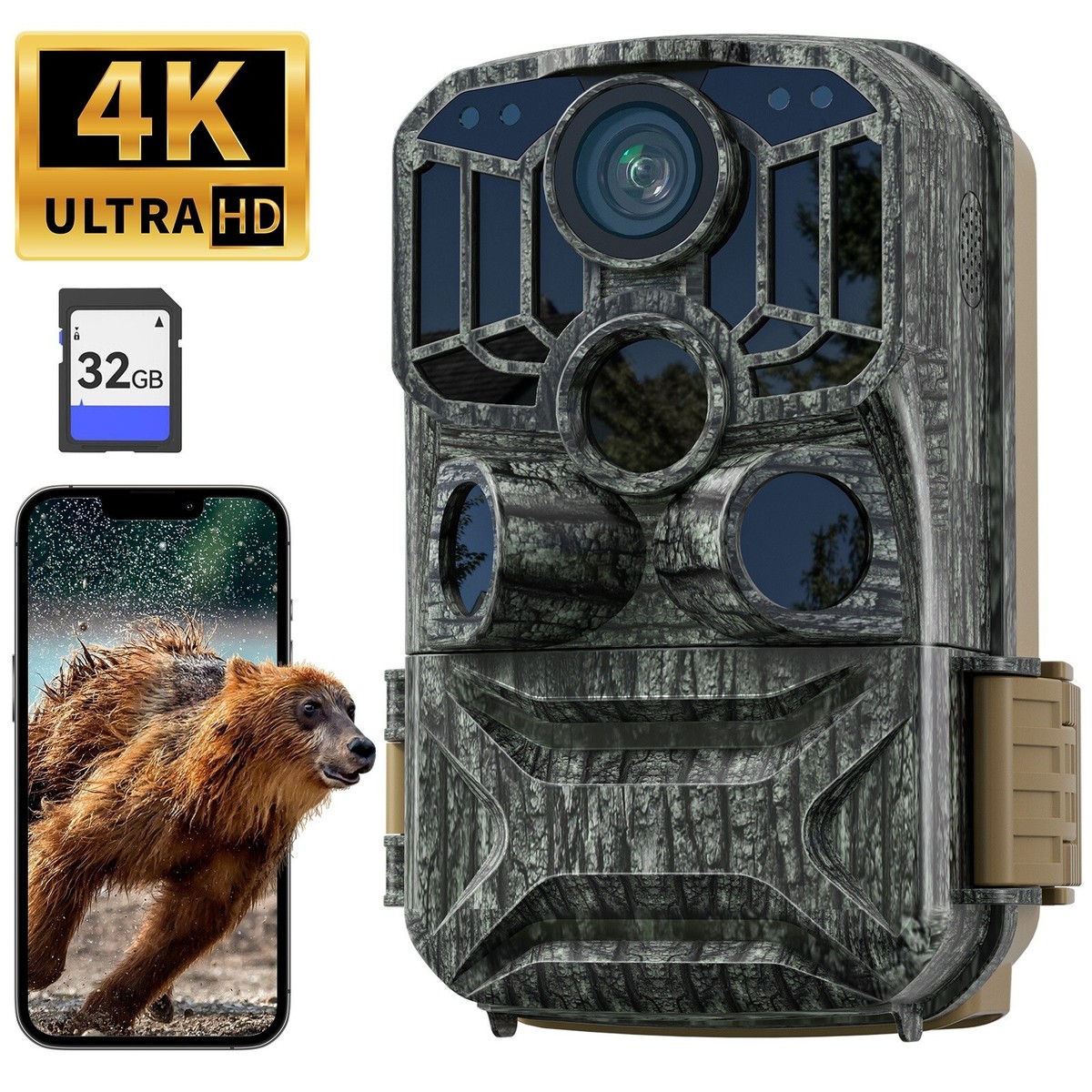 KJK 4K 84MP Fotocamera Caccia WiFi Con Scheda SD Da 64 GB, IP67