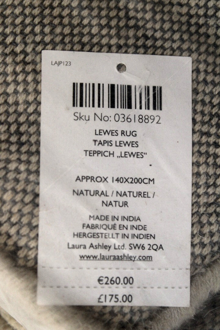 LAURA ASHLEY Lewes Rectangular Area Rug Natural Colour 140x200cm Wool