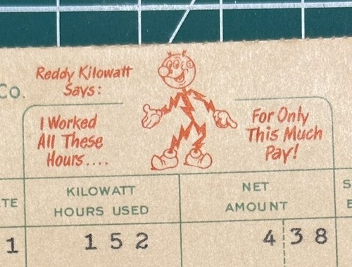 1951 REDDY KILOWATT elektrische Rechnung Stub - Georgia Power Co Atlanta, GA Vintage