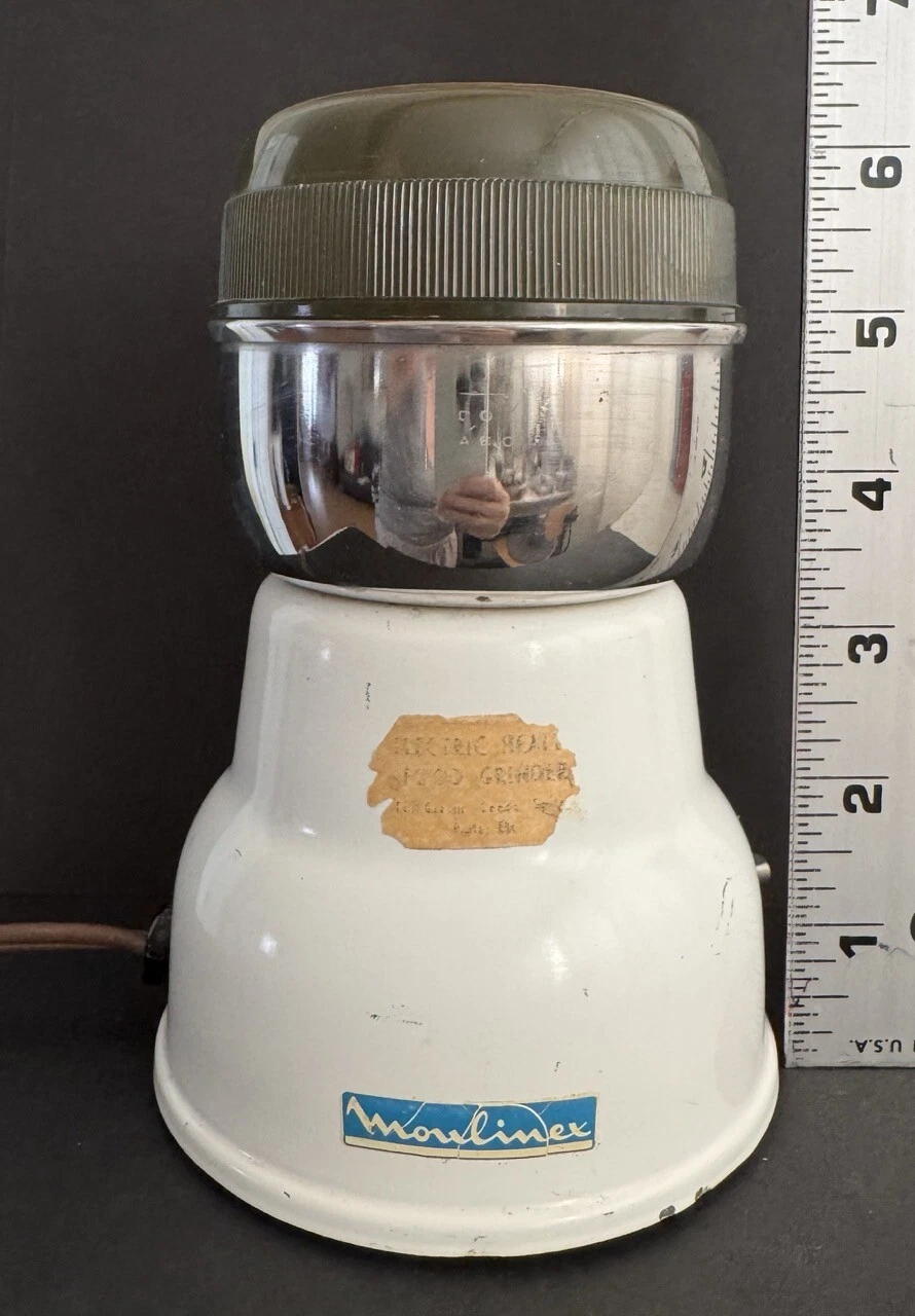 Moulinex France Vintage Coffee Nut Spice Grinder Works! Pulse Unit 6.5” Tall
Opens in a new window o