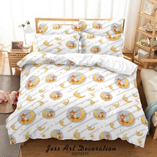 3D Star Moon The Earth Fox Round Quilt Cover Set Duvet Cover Bedding Pillowcases