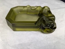 Imperial Glass Wu Ling Avocado Green Satin Glass Ashtray Trinket Dish 1960s EXC