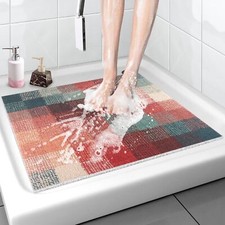 Shower Mat Non-Slip, Soft Comfort Bath Mat with Drainage Holes, PVC Loofah Mat