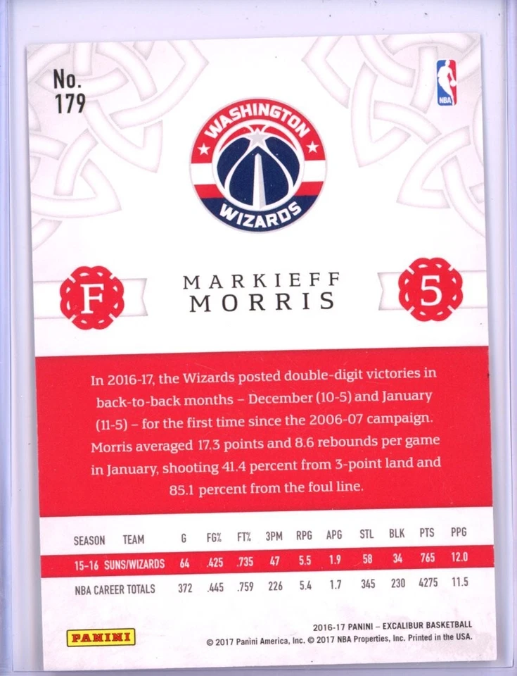 2016-17 Panini Excalibur #179 Markieff Morris 2/10 King Parallel - Image 2 of 2