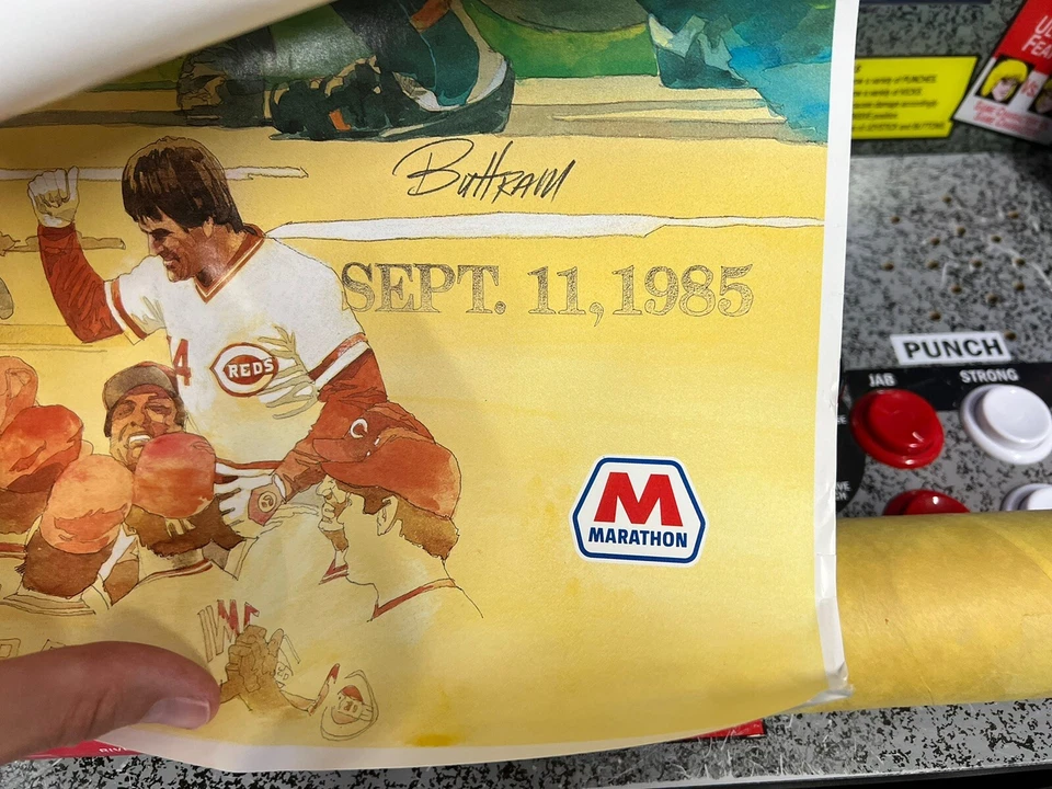 Impresión artística 1985 Pete Rose 4192 Cobb 4191 de Andrew Buttram en tubo de envío rojo Foto 4 de 4