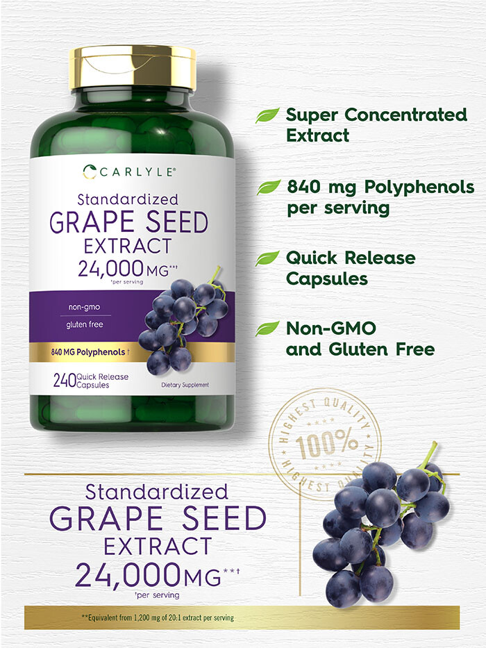 Grapeseed Extract Capsules 24,000 mg Equivalent 240 Count by
