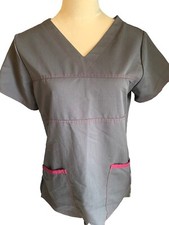 Scrubstar Scrub Top Gray W Burgundy Trim V Neck Small