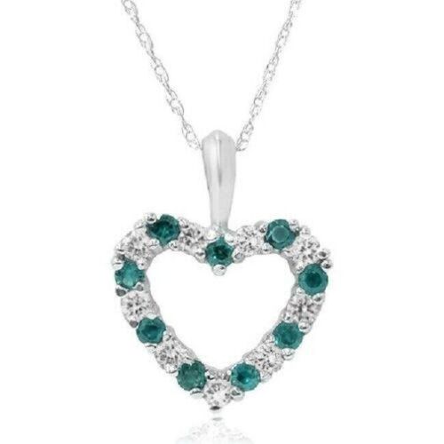 1/2ct Emerald & Diamond Heart Pendant Solid 14K White, Yellow, or Rose Gold 1/2" - 第 1/9 張圖片